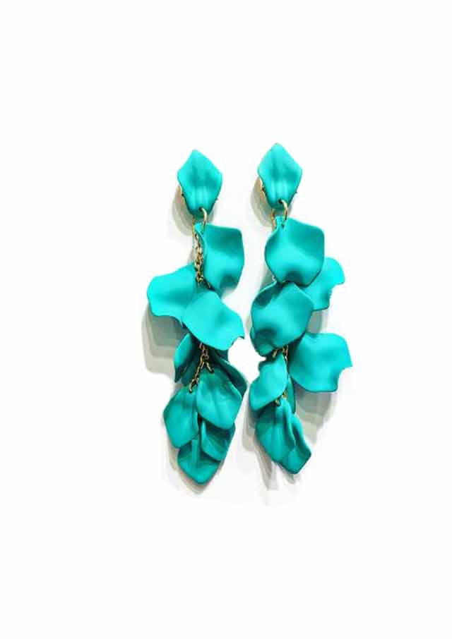 Sexy Turquoise Petal Long Tassel Earrings